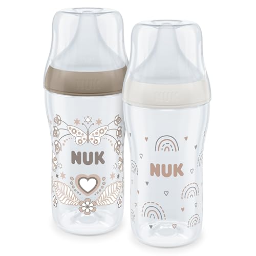 NUK Perfect Match butelka dla niemowląt 3m+ 260ml x2, dwa dekorowane butelki dla niemowląt