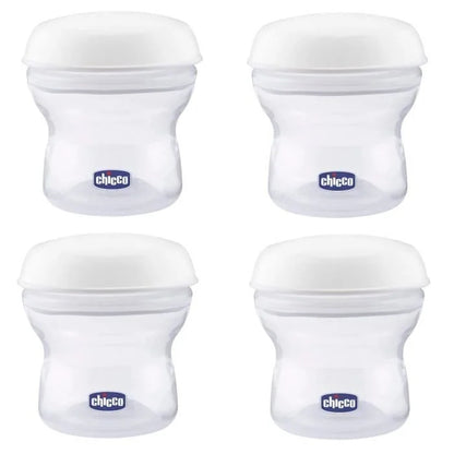 CHICCO pojemniki na mleko 4 x 150 ml + smoczek z nakrętką, białe pojemniki Natural Feeling