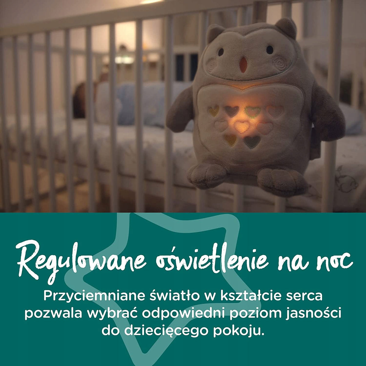 TOMMEE TIPPEE Sowa Ollie PRZYTULANKA lampka dźwięk z regulowanym nocnym światłem w kształcie serca