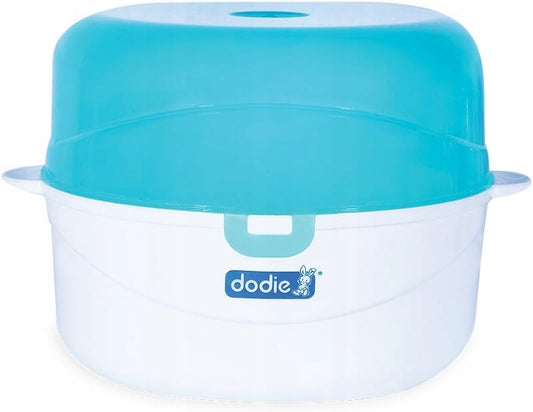 DODIE sterylizator mikrofalowy + szczypce, niebiesko-biały, do 6 butelek, BPA free