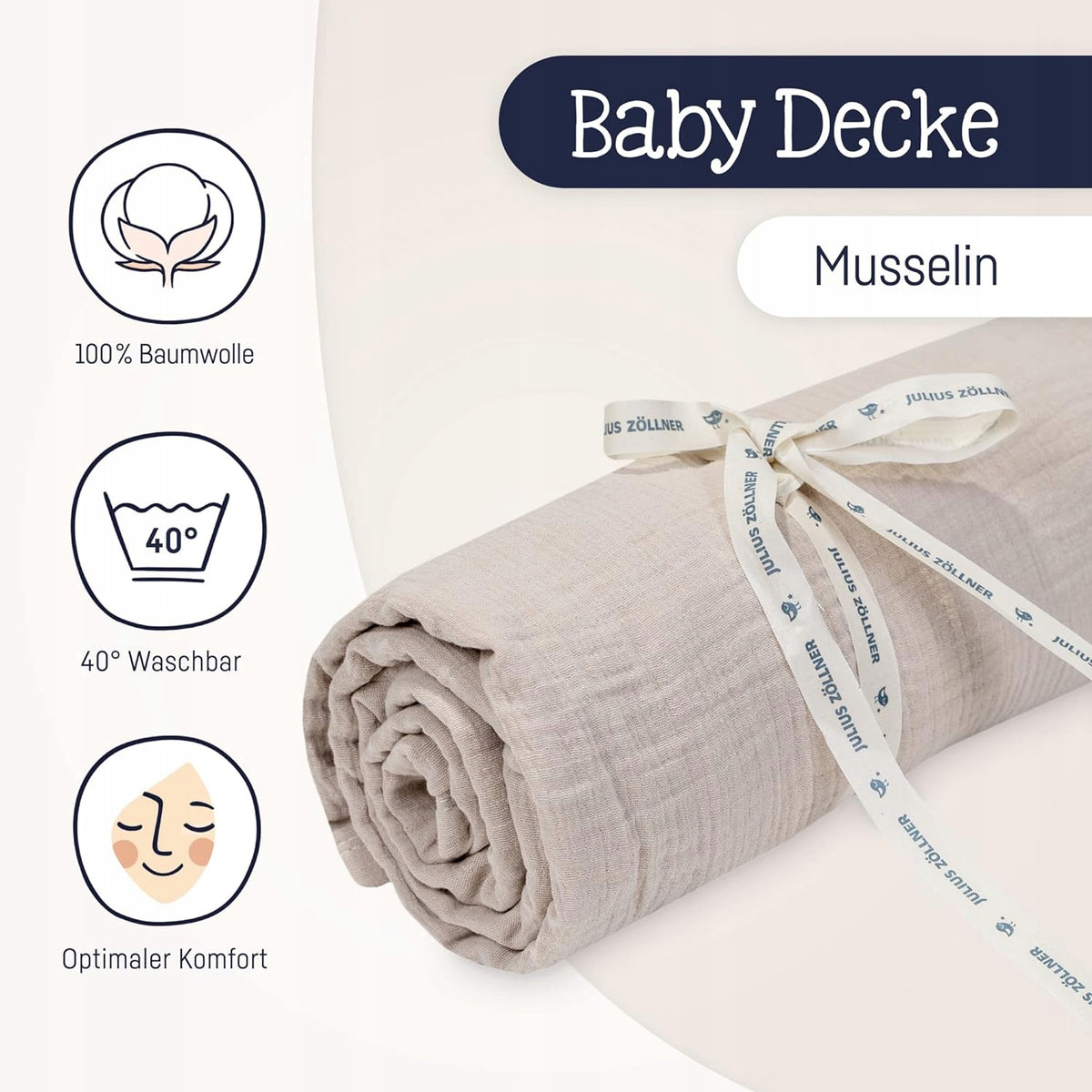 JULIUS ZOLLNER kocyk z muślinu bawełnianego 70x100 cm, miękki baby decke z 100% bawełny