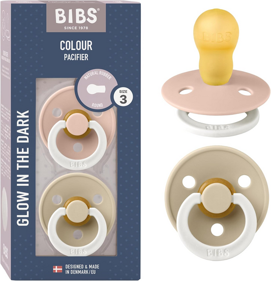 BIBS COLOUR GLOW chupetes calmantes 2 pack caucho 18-36 meses BRILLAN