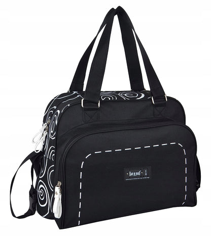 BABY ON BOARD torba na pieluchy i akcesoria SIMPLY SWIRL, czarna, pojemna z kieszeniami i przewijakiem