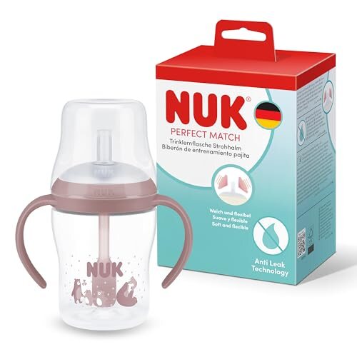 NUK Perfect Match kubek treningowy 150 ml od 8 mies. różowy, kubek z miękką słomką i uchwytami