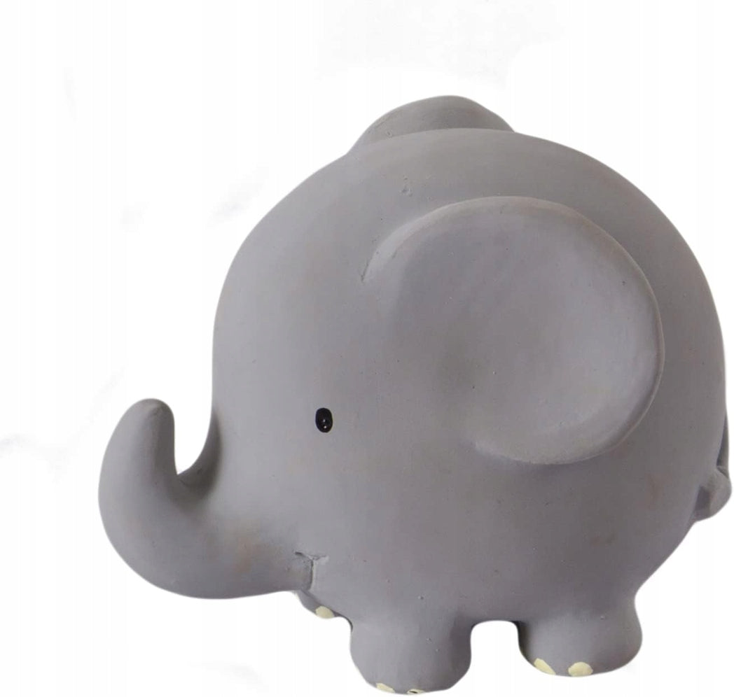 TIKIRI mordedor de caucho natural y juguete de baño con sonajero 9 x 11,5 cm ELEFANTE