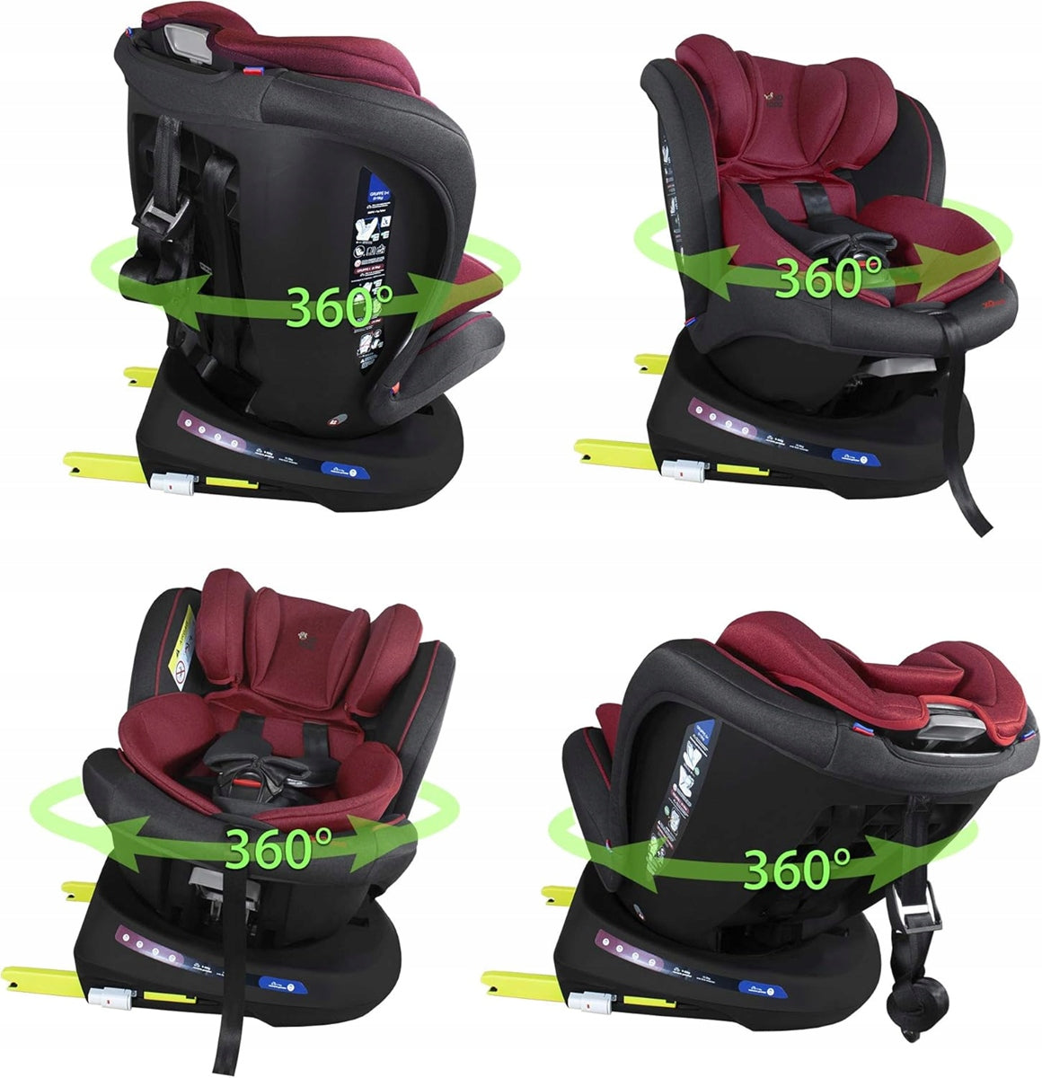 XOMAX S64 fotelik samochodowy obrót 360 gr 0/1/2/3 ISOFIX, czerwono-czarny, tyłem i przodem