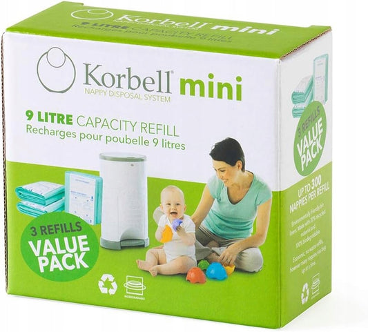 KORBELL wkłady do pojemnika na pieluchy 9L 3x MINI, 3 jednorazowe wkłady biodegradowalne