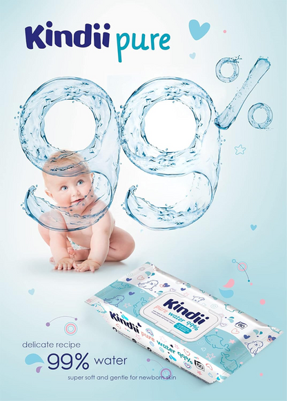 KINDII Pure Water 99 toallitas húmedas con agua x60 unidades