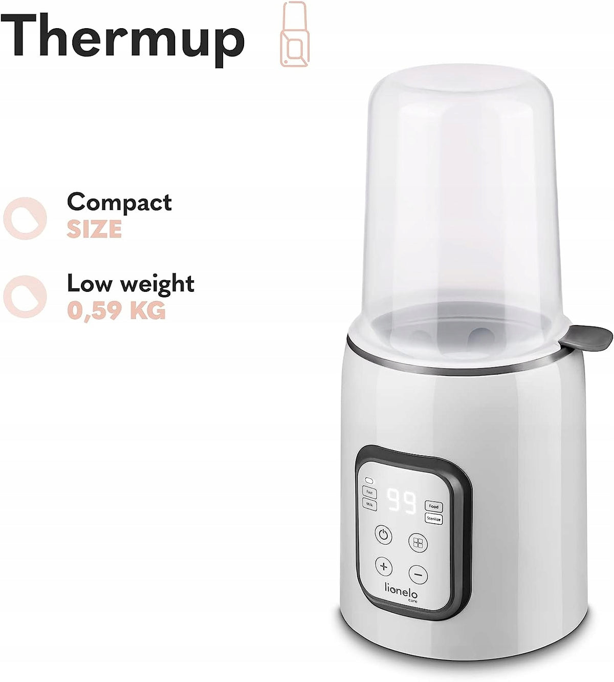 LIONELO podgrzewacz do butelek Thermup, kompaktowy 5w1, lekki 0,59 kg, do mleka, potraw i sterylizacji
