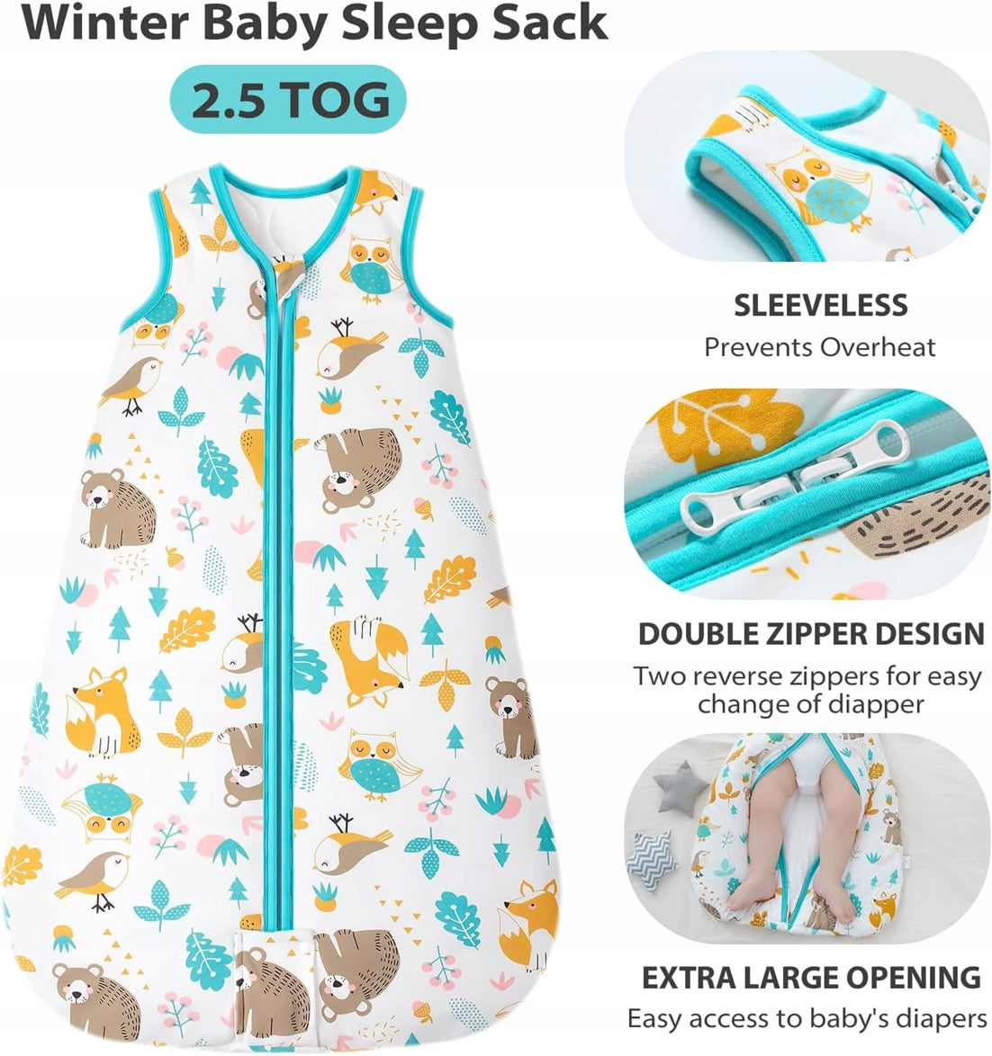MOSEBEARS saco de dormir 2,5 TOG 6-12 meses para bebés