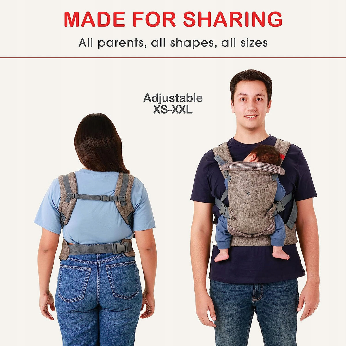 YOU+ME nosidełko ergonomiczne 4w1, regulowane XS-XXL, dla rodziców w różnych rozmiarach, szare