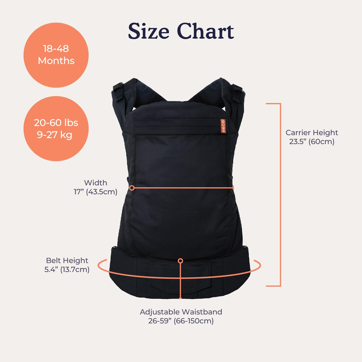 BECO TODDLER portabebés con hebilla 9-27 kg / 18-48 meses