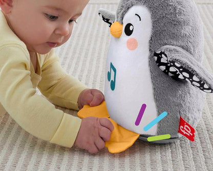 FISHER-PRICE HNC10 kiwający się pingwin z melodiami 21 cm, pluszowa zabawka sensoryczna dla niemowląt