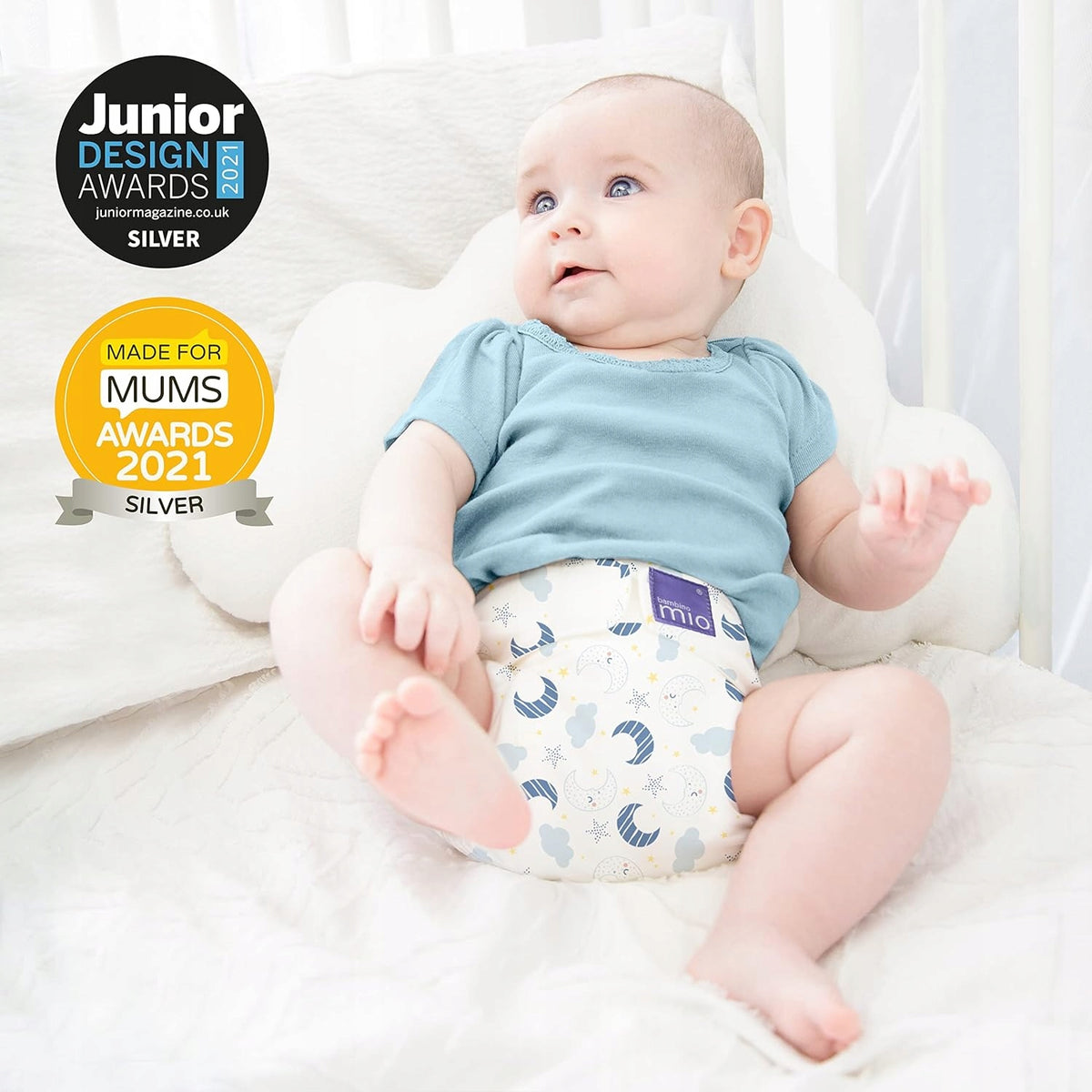 BAMBINO MIO otulacz na pieluchę <9kg niebieski z żyrafami, wielorazowy otulacz z podwójnymi gumkami
