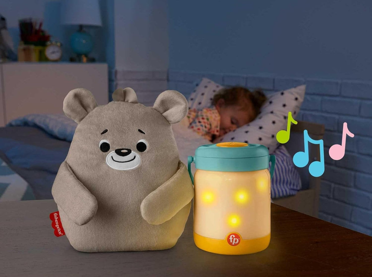 FISHER-PRICE uspokajacz przytulanka dźwięki projektor lampka ze świetlikami, miś z projektorem do snu