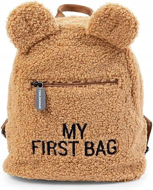 CHILDHOME My First Bag PLECAK dla dzieci miś brązowy, pluszowy plecak z uszami i napisem MY FIRST BAG