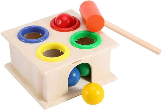 ZERODIS caja de madera, martillo y bolas 11 x 11 x 6 cm