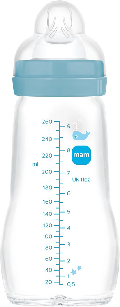 MAM Feel Good biberón de vidrio 260 ml 2 m+ tetina 2