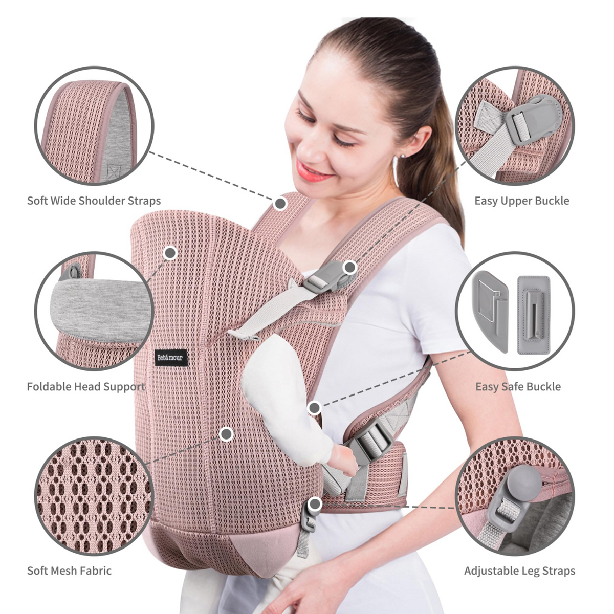 BEBAMOUR portabebés ergonómico 3 en 1 hasta 12 kg