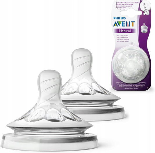 PHILIPS AVENT Natural smoczki do butelek 0msc x2, antykolkowe smoczki dla noworodków, BPA free