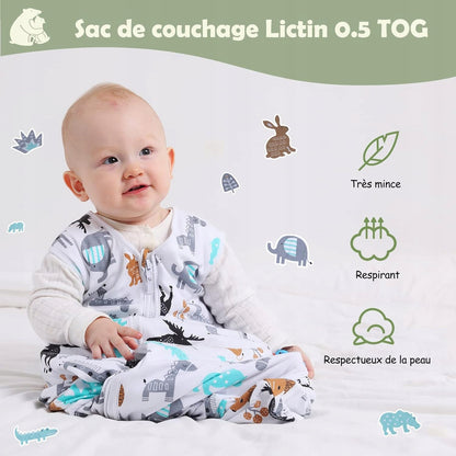 LICTIN śpiworek do spania letni 0,5TOG 65-85cm x2 dla dziecka, cienki, oddychający i delikatny dla skóry