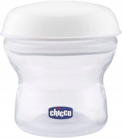 CHICCO pojemniki na mleko 4 x 150 ml + smoczek z nakrętką, biały pojemnik Natural Feeling z osłonką