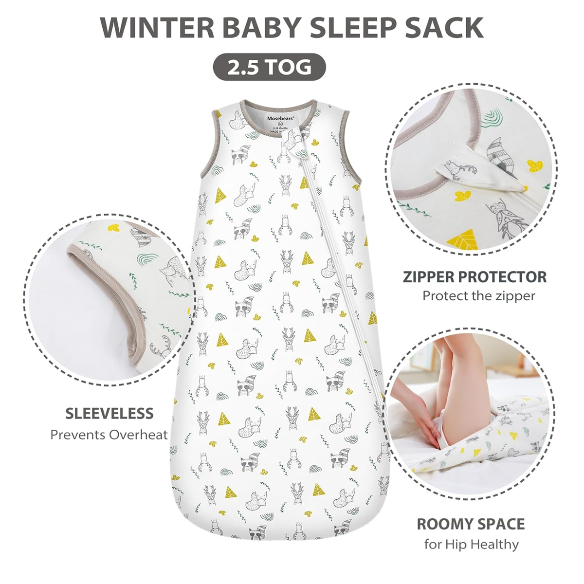 MOSEBEARS saco de dormir 2,5 TOG 18-36 meses para bebés