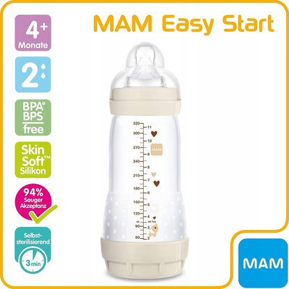 MAM Easy Start butelka antykolkowa 320ML, 4 msc+, smoczek 2, BPA free, samosterylizująca