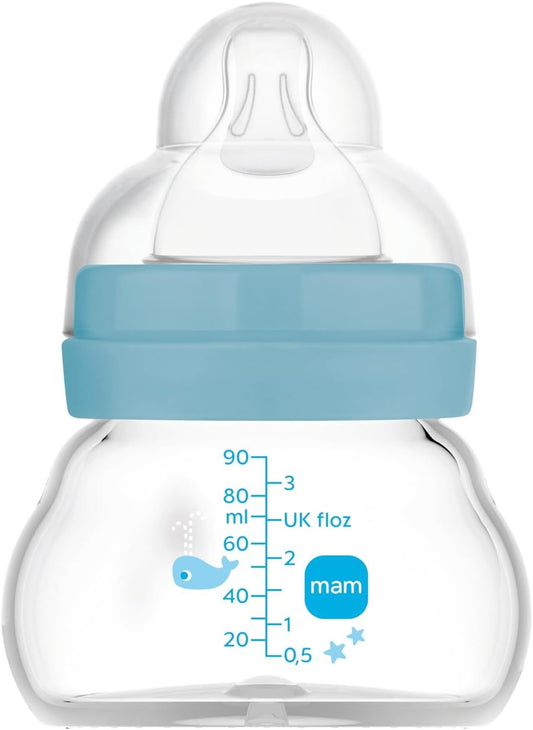 Niebieska szklana butelka MAM Feel Good 90 ml