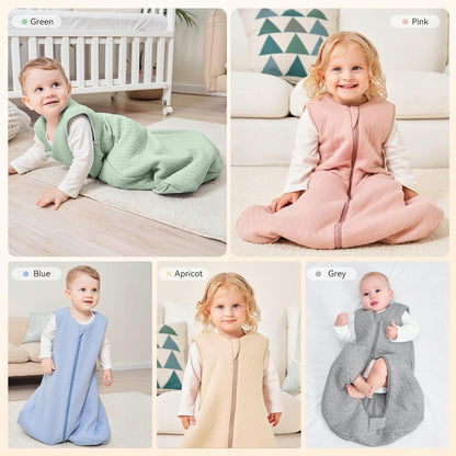 YOOFOSS śpiworek do spania 2,5TOG 12-18msc, dziecięcy śpiworek bawełniany w kolorach zielonym, różowym, niebieskim, apricot i szarym