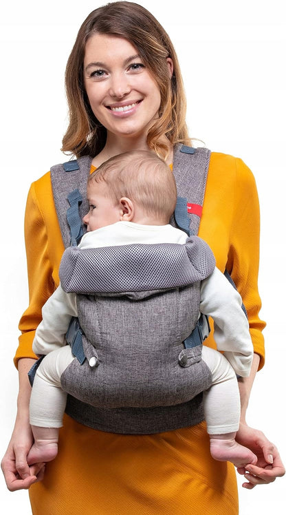 YOU+ME nosidełko ergonomiczne 4w1, szare nosidełko dla niemowląt z dzieckiem przodem do rodzica