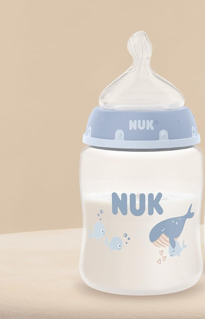 NUK First Choice+ butelka 150 ml smoczek S wolny przepływ 0+ niebieska butelka antykolkowa