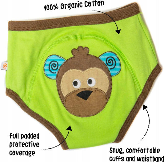 ZOOCCHINI majtki treningowe 3-4lata ORGANIC, zielone majtki treningowe z motywem małpki, 100% organic cotton