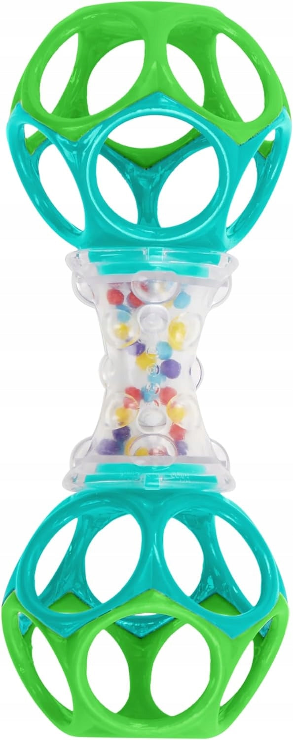 BRIGHT STARTS Oball Shaker gryzak chwytak z grzechotką 14,5 cm, zielono-turkusowy gryzak silikonowy dla niemowląt