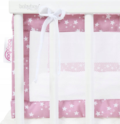 BABYBAY ochraniacz do łóżeczka 168x24cm różowy, przewiewny ochraniacz siatkowy z paskami do mocowania