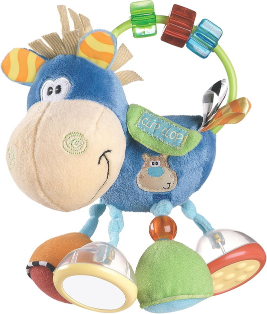PLAYGRO Clip Clop juguete sensorial con sonajero, espejo y agarrador