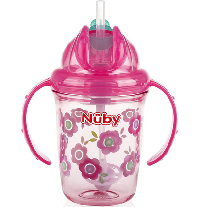 NUBY Vaso Flip-it antiderrame con pajita 12 m+ 240 ml