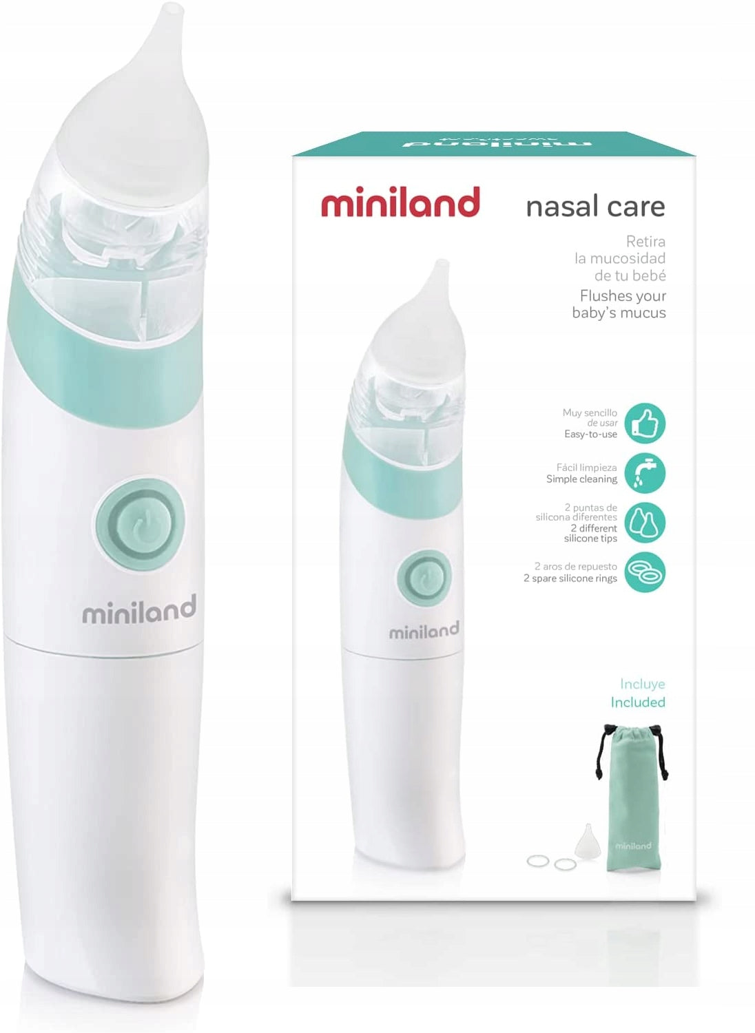MINILAND aspirador nasal eléctrico + 2 boquillas y funda