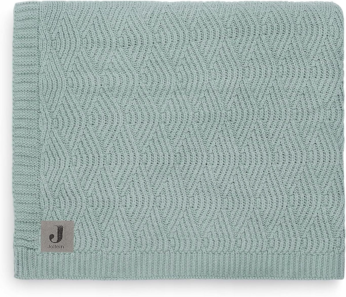 JOLLEIN koc z dzianiny dla dzieci 100 x 150 cm, popielaty zielony, 100% bawelna, struktura fal