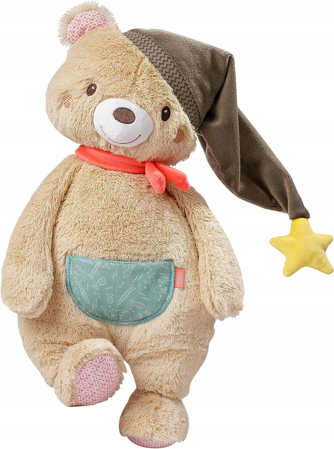 FEHN pluszowy miś Bruno 25cm beżowy z gwiazdką, miękki pluszak dla dziecka, idealny do przytulania