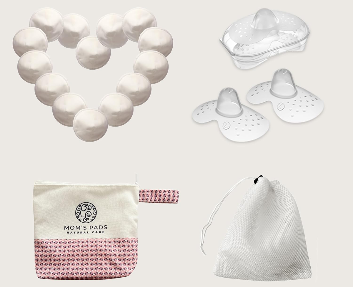MOM'S PADS discos de lactancia de bambú x14 con bolsa para lavar y neceser
