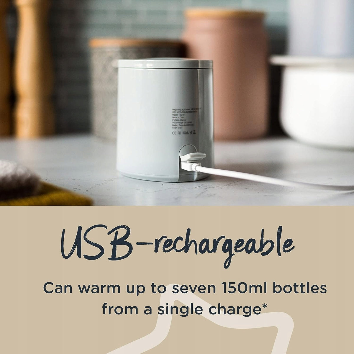 TOMMEE TIPPEE LetsGo podróżny podgrzewacz USB, bezprzewodowy termos do podgrzewania butelek, szary