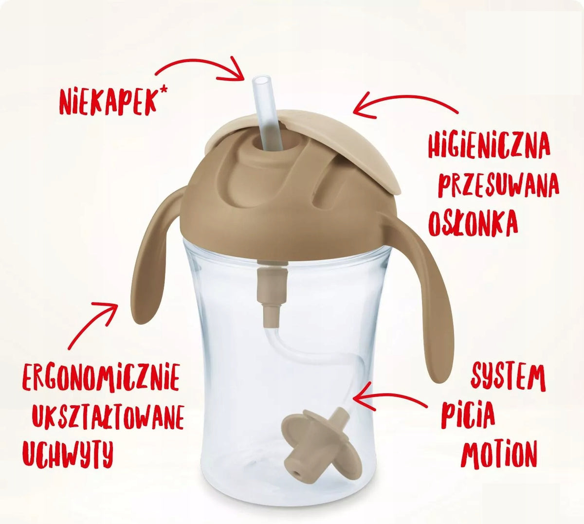 NUK Motion Cup NIEKAPEK z elastyczną słomką 8 m+ z przesuwaną osłonką i ergonomicznymi uchwytami