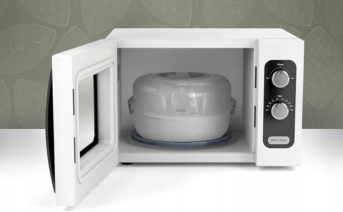 ALECTO BW-04 esterilizador de microondas para 4 biberones con pinzas y medidor