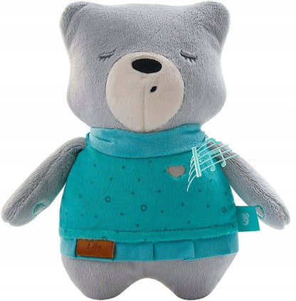 MyHummy szumiś przytulanka czujnik płaczu MIŚ LILY 24 cm, szaro-turkusowy miś z 5 szumami