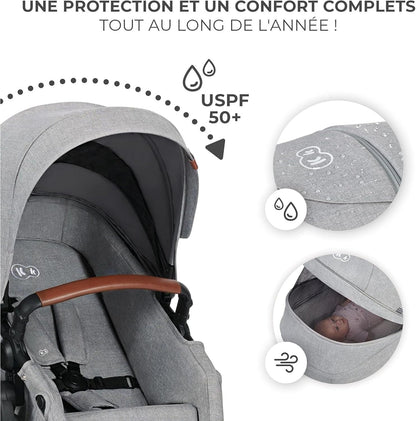 KINDERKRAFT B-TOUR cochecito multifuncional 3 en 1 hasta 22kg + silla MINK PRO