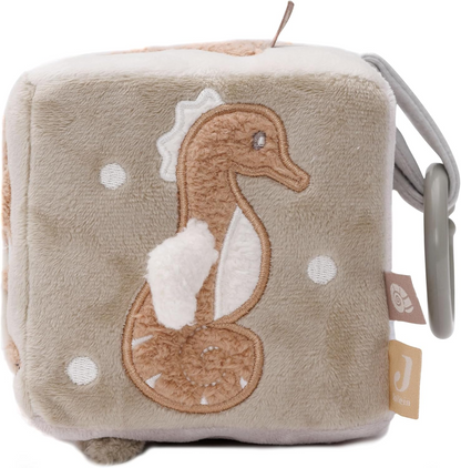 JOLLEIN Cubo de actividades colgante de peluche con sonajero y espejo 11x11 cm
