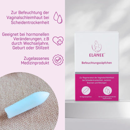 ELANEE nawilżające globulki dopochwowe bez hormonów x10, z kwasem hialuronowym na suchość intymną
