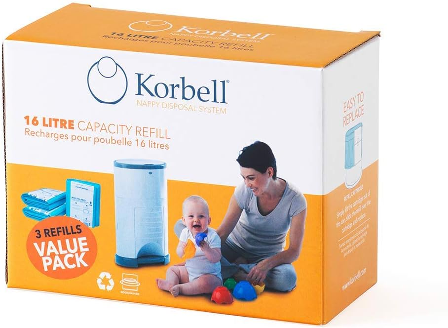 KORBELL wkłady do pojemnika na pieluchy 16L 3x, biodegradowalne wkładki 3 sztuki do kosza na pieluchy