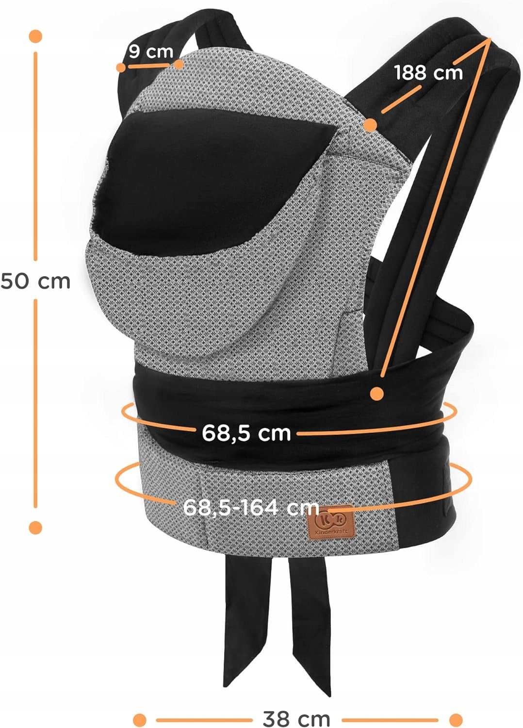 KINDERKRAFT ADOREE nosidełko ergonomiczne MEI TAI czarno-białe, wymiary 50 cm i 188 cm, dla dzieci 3-20 kg